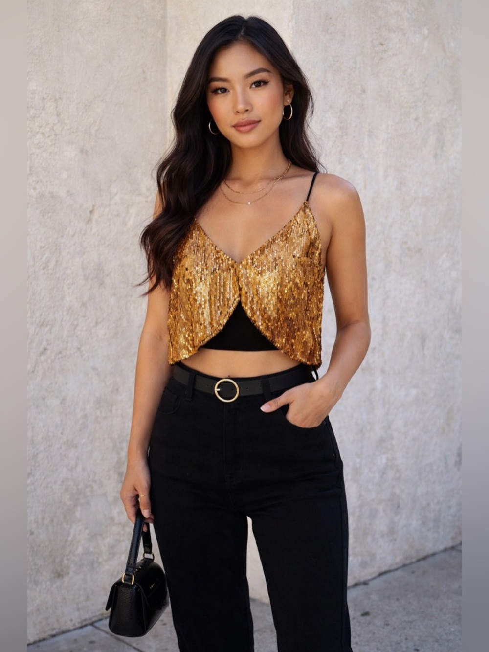 Lovers + Friends Gold Sequin Camisole XS Draped Party Top Night Out Holiday